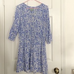 Blue and White Print Dress