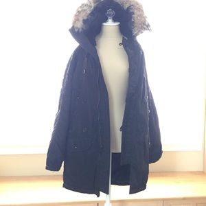 Raccoon fur hood back puffer coat