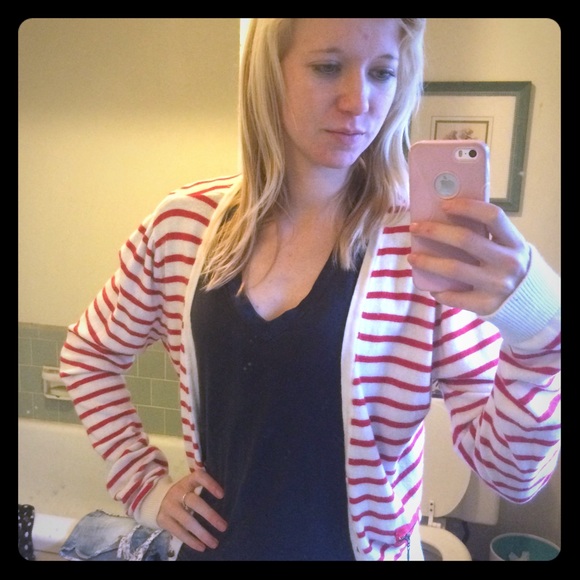 White and red striped cardigan