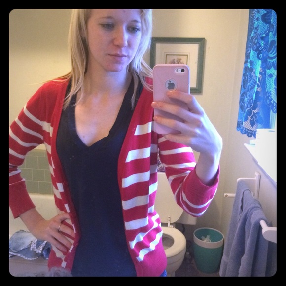 Red and white striped cardigan
