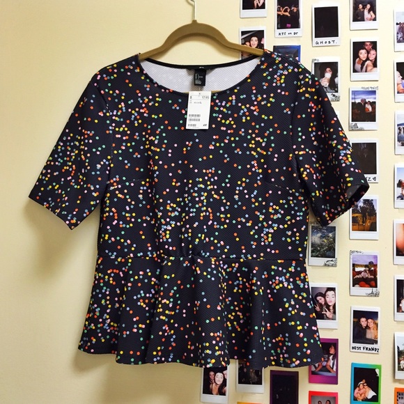 Navy & Colorful Confetti Peplum Shirt