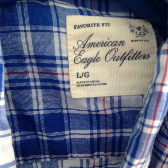 Light blue, white, and coral plaid shirt - Picture 2 of 2