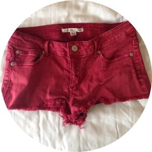 Red denim short shorts