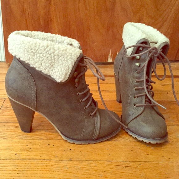New Look Greige Lace Up Booties