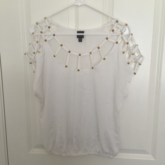 2be Bebe Gold Studed White Top