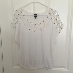 2be Bebe Gold Studed White Top