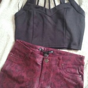 NWOT*red w/ black lace looking design dressy pants