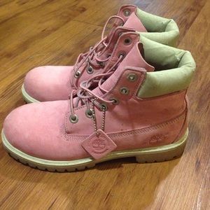 Pink timberland ankle boots!!