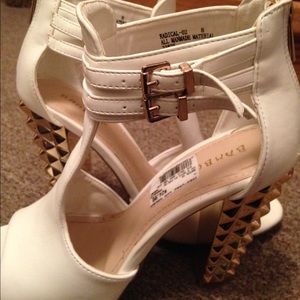 White Golden Spikes Heels