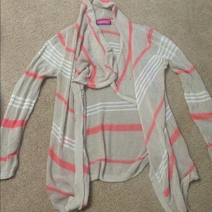 Brand called Say What. Pink and tan sweater