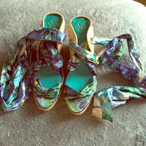 BCBG leg wrap wedges *worn once*