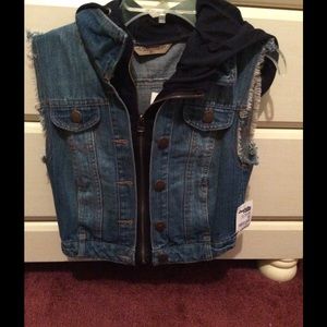 Hooded denim vest