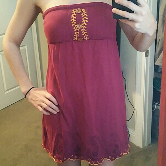 Maroon and gold strapless dress