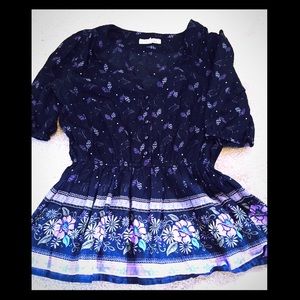 Peplum top adorable floral and feather print