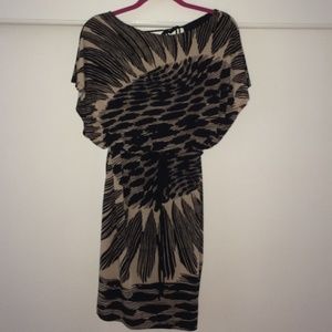 Black & Tan kimono dress, low back bateau neck 14w