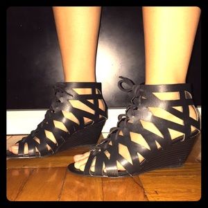 Call it Spring Black Caged Wedges