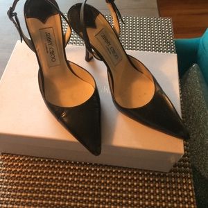 Black leather Jimmy Choo Slingbacks