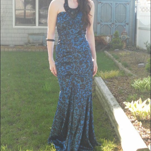 Blue damask mermaid gown