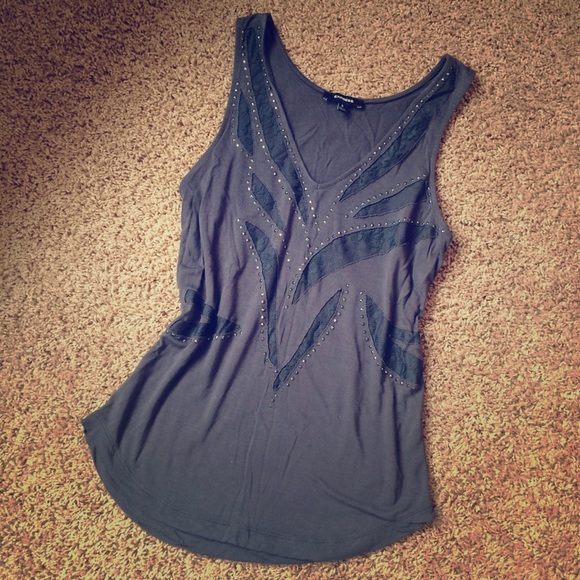 Express Tops - Grey tank with lace cut outs