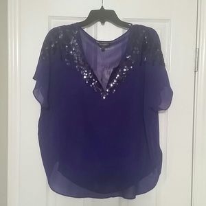 EXPRESS sheer and sequined deep purple large shirt
