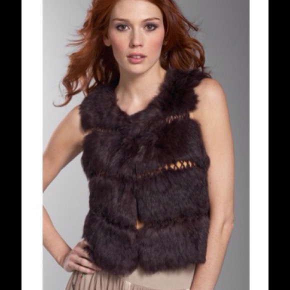 BCBGMAXAZRIA black rabbit fur vest