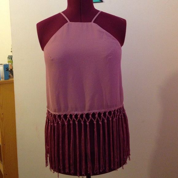 Purple fringe bottom tank blouse with open back