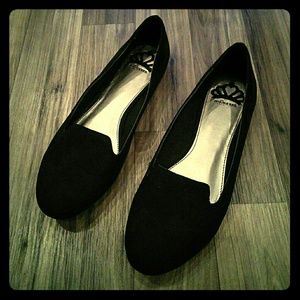 Black faux suede flats