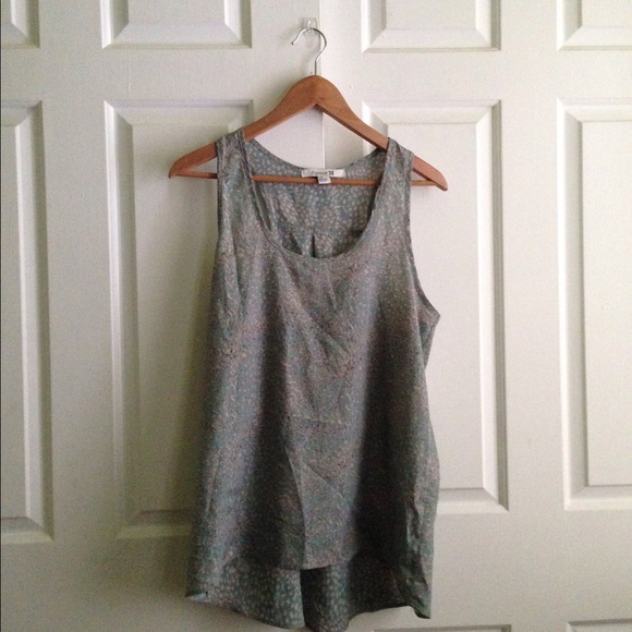 Hi-Low Light Teal Feather Print Tank Top