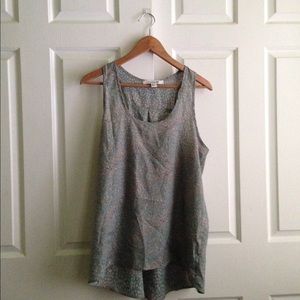 Hi-Low Light Teal Feather Print Tank Top