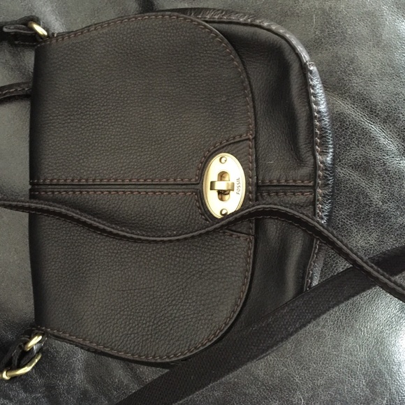 Fossil brown leather cross body bag
