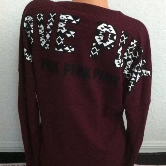 ❌SOLD❌Victoria Secret Maroon Aztec Varsity Crew - Picture 2 of 3
