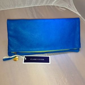 Clare Vivier Foldover Clutch. Aqua & Neon
