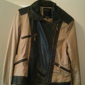 Faux leather and khaki jacket