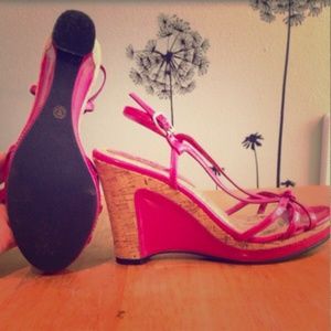 Hot pink & cork wedges