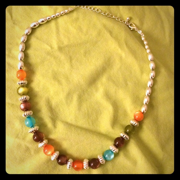 Women jewelry blue orange brown necklace no tags
