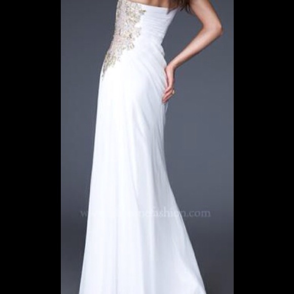 La Femme Strapless White Gold Detail Long Dress - Picture 2 of 4