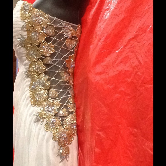 La Femme Strapless White Gold Detail Long Dress - Picture 3 of 4