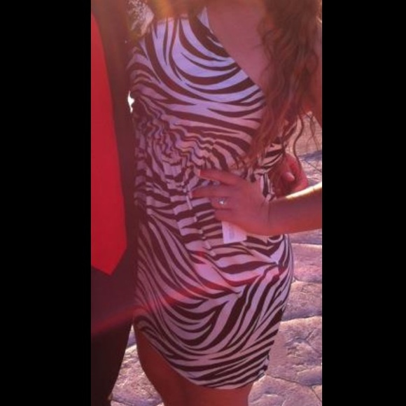 Crazy zebra print one shoulder dress