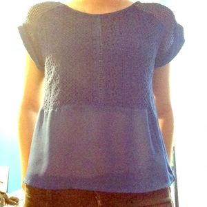 Blue Crochet Detail Blouse