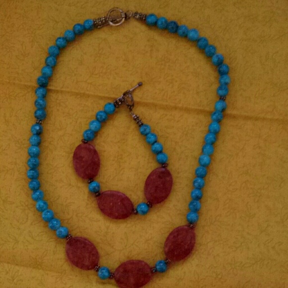 Necklace and bracelet Red Jasper/Turquoise
