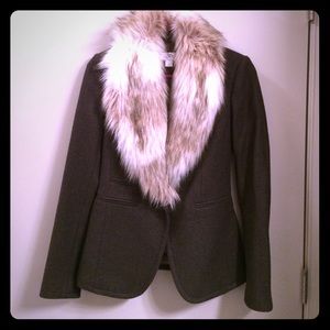 Green Wool Jacket with Faux Fur Trim.