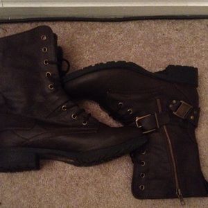 Brown Combat Boots W/ Heel Size 10