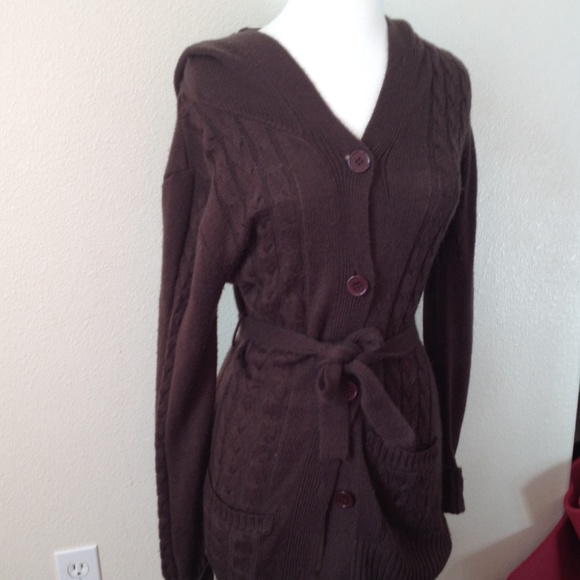 Brown long sweater with a hood!! Small