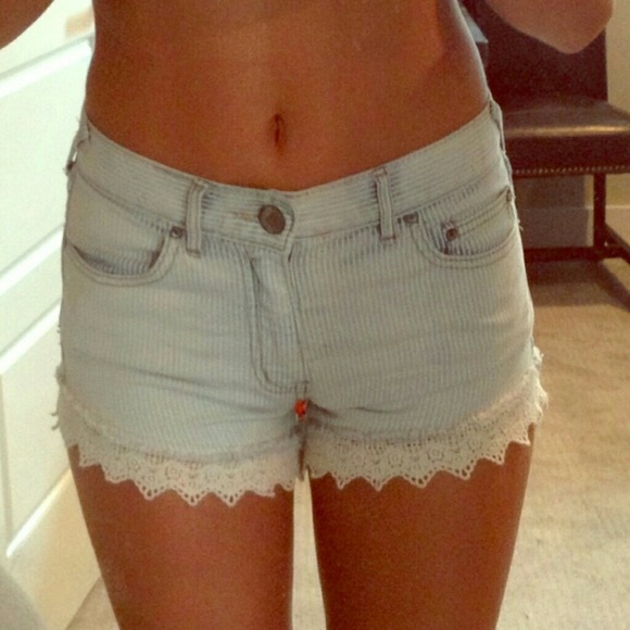 Free People Railroad Stripe Lace Shorts 27