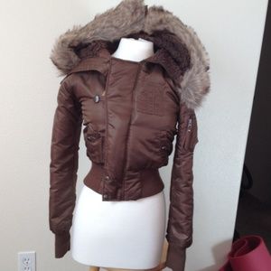 Beautiful brown, jacket with leather straps!!