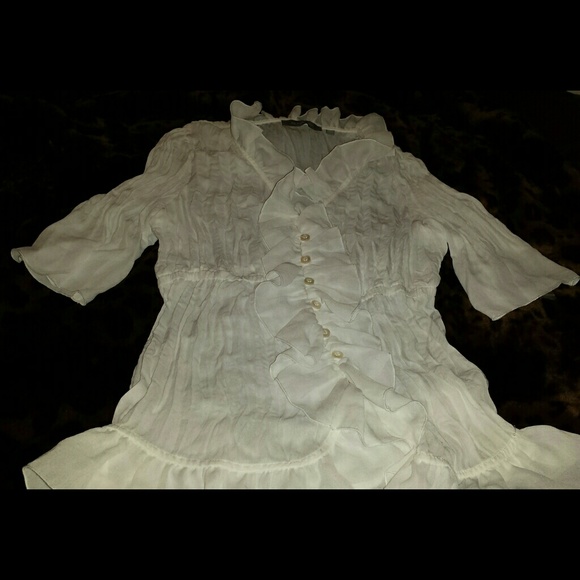 White NY Collection White Ruffled Shirt