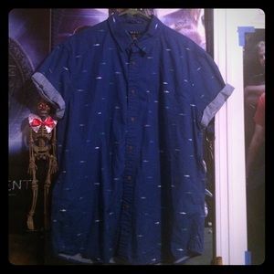Dark Blue Fish Print Button-up