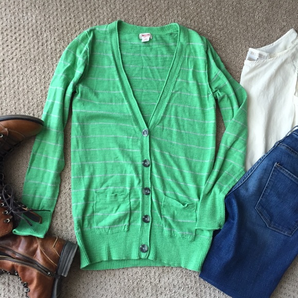 Mossimo Supply Co. Sweaters - Green and gray striped boyfriend cardigan