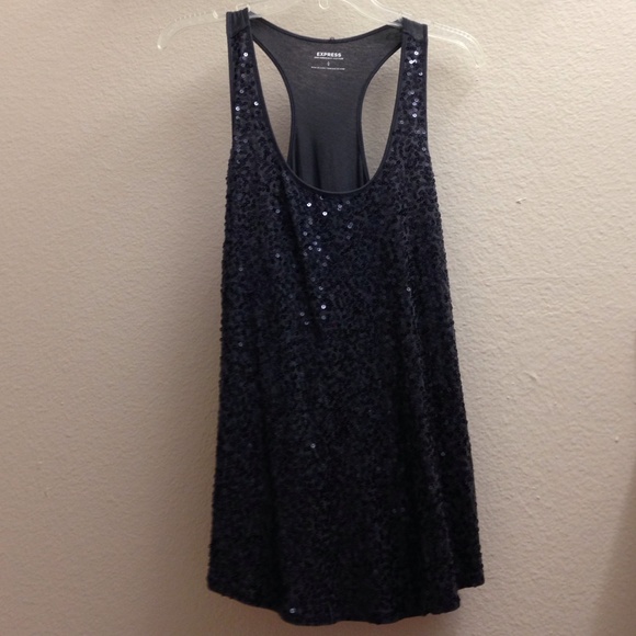 Express Tops - Express Dark Grey Sequins Racer-back Tank Top