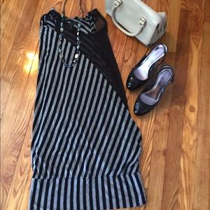 BcbgmaxAzria Asymmetrical striped mesh dress